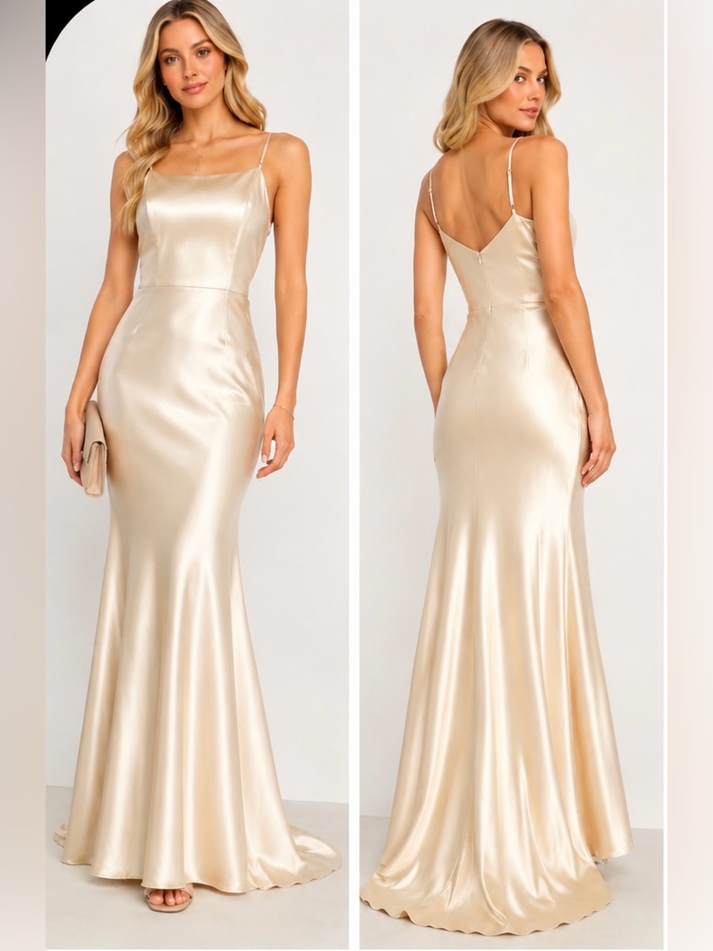 NWT Lulus Satin Formal Maxi Dress Champagne Ivory XS